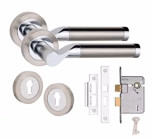 Golden Grace Titan Duo Key Lock Set in Satin Nickel and Polished Chrome Silver