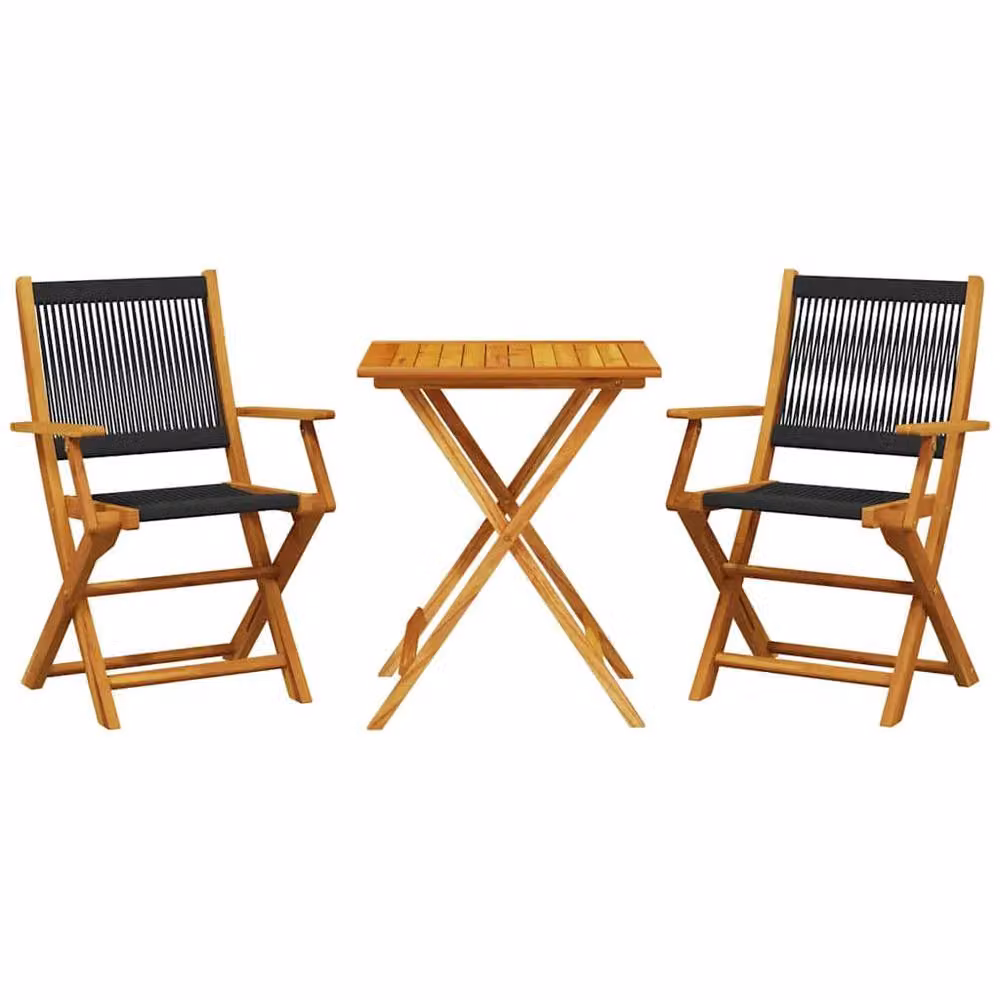 Berkfield Home Beautiful 3 Piece Black Polypropylene and Acacia Wood Bistro Set – 2