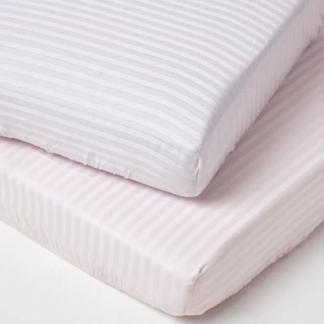 Homescapes 2 Pack Pink Cotton Percale Cot Bed Fitted Sheets, 200 Thread Count, W/D/H: 70 x 140 x 15 cm