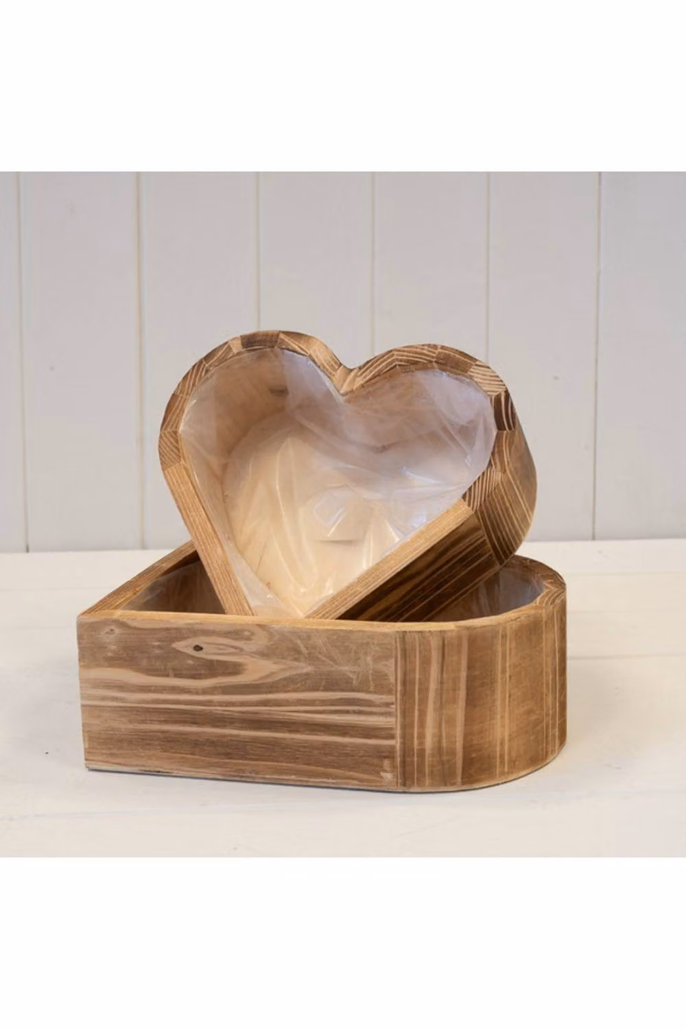 KDMD Set of Two Rustic Heart Wooden Tabletop Planters in Brown and Beige – 2