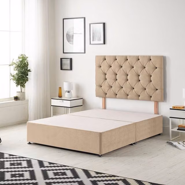 Somnior Beds Ltd Savoy Velvet Divan Bed Base with Drawers in Beige, W/D/H: 200 x 200 x 34.5 cm