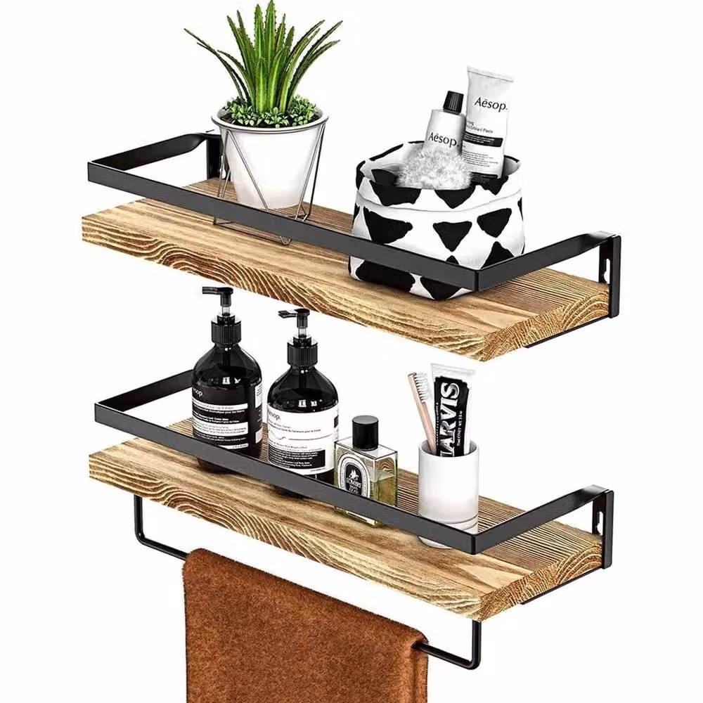 VOGREX 2-Piece Wooden Wall Mounted Floating Shelves for Home and Office Display Storage in Beige – 3