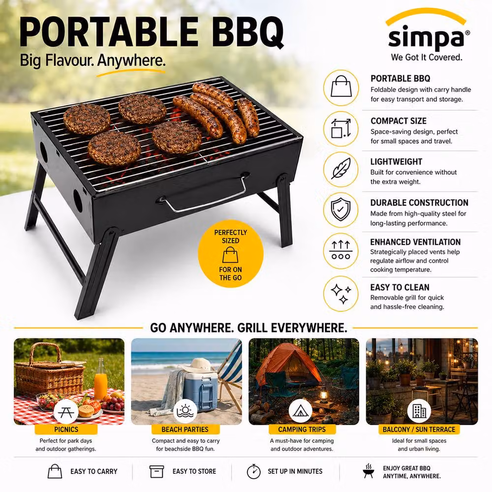 Simpa Portable Compact Charcoal Tabletop BBQ Grill, Black, W/D/H: 35 x 27 x 23 cm – 5
