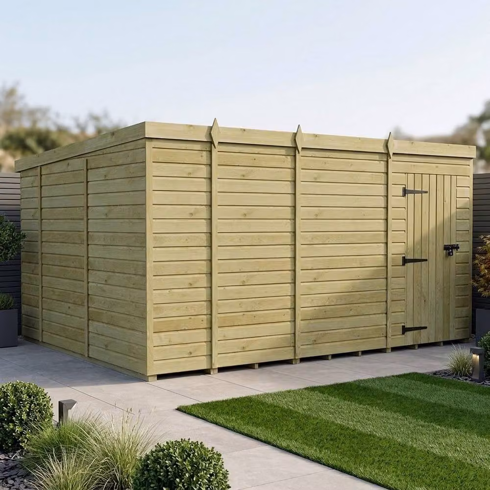 Buttercup Farm Brown Timber Pent Garden Shed with Single Door, W: 305 cm, D: 305 cm, H: 210 cm – 2