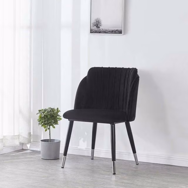 Life Interiors Milano Velvet Dining Chair in Black with Silver End Caps