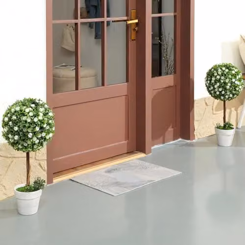 HOMCOM Set of 2 Decorative Artificial Rose Ball Topiary Trees in White, Pink and Green, Height: 60 cm – 2