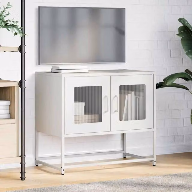 Berkfield Home White Matt Metal TV Cabinet W: 68 cm, D: 39 cm, H: 60.5 cm – 1