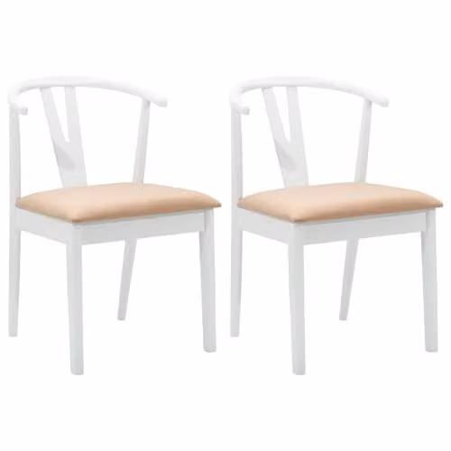 vidaXL Set of 2 Dining Chairs in White and Brown Solid Rubberwood with Armrests