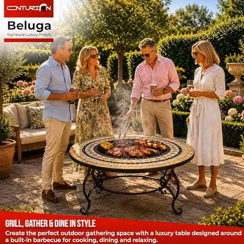 Centurion Supports Fireology BELUGA Opulent Garden and Patio Fire Pit Brazier, Coffee Table, Barbecue and Ice Bucket in Marble Finish – 2