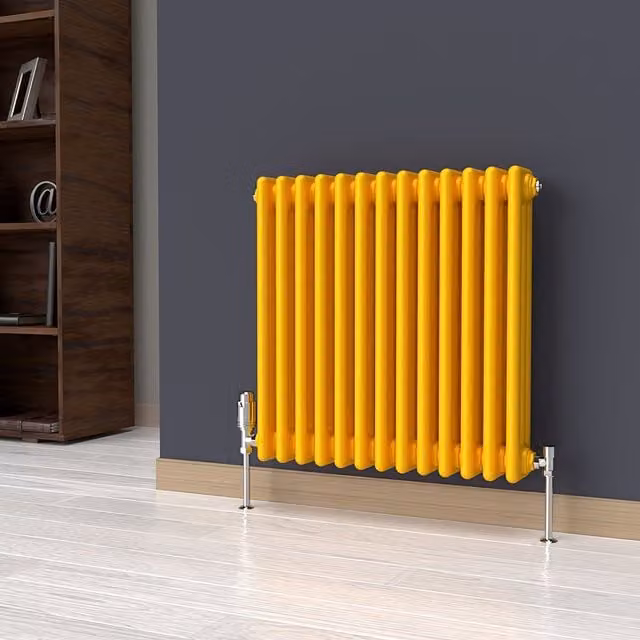 Lux Heat Horizontal 3 Column Steel Radiator in Sunflower Yellow, W: 60.5 cm, H: 60 cm