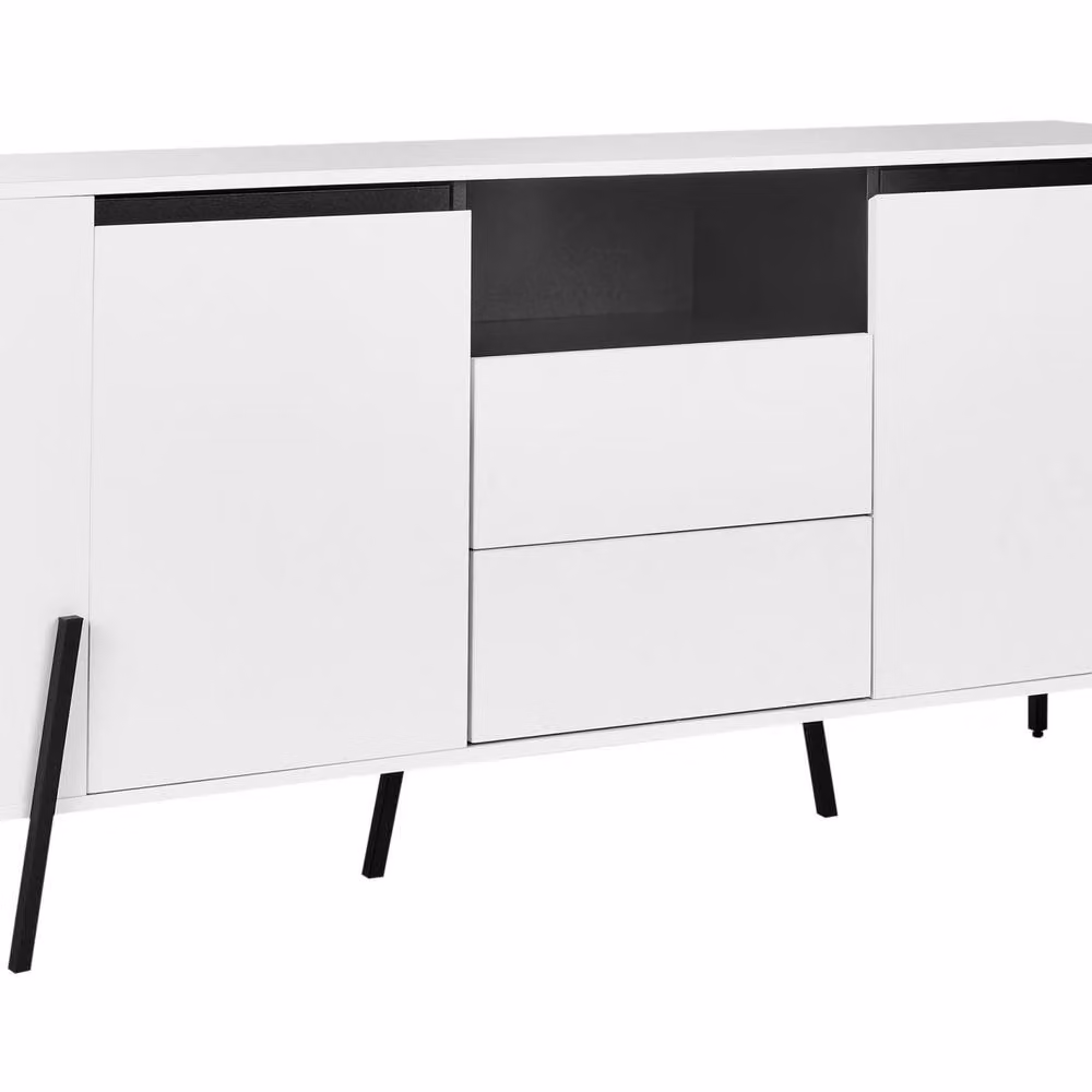 Wyld and Coco White Modern Engineered Wood Sideboard with 3 Drawers and Metal Legs – 2