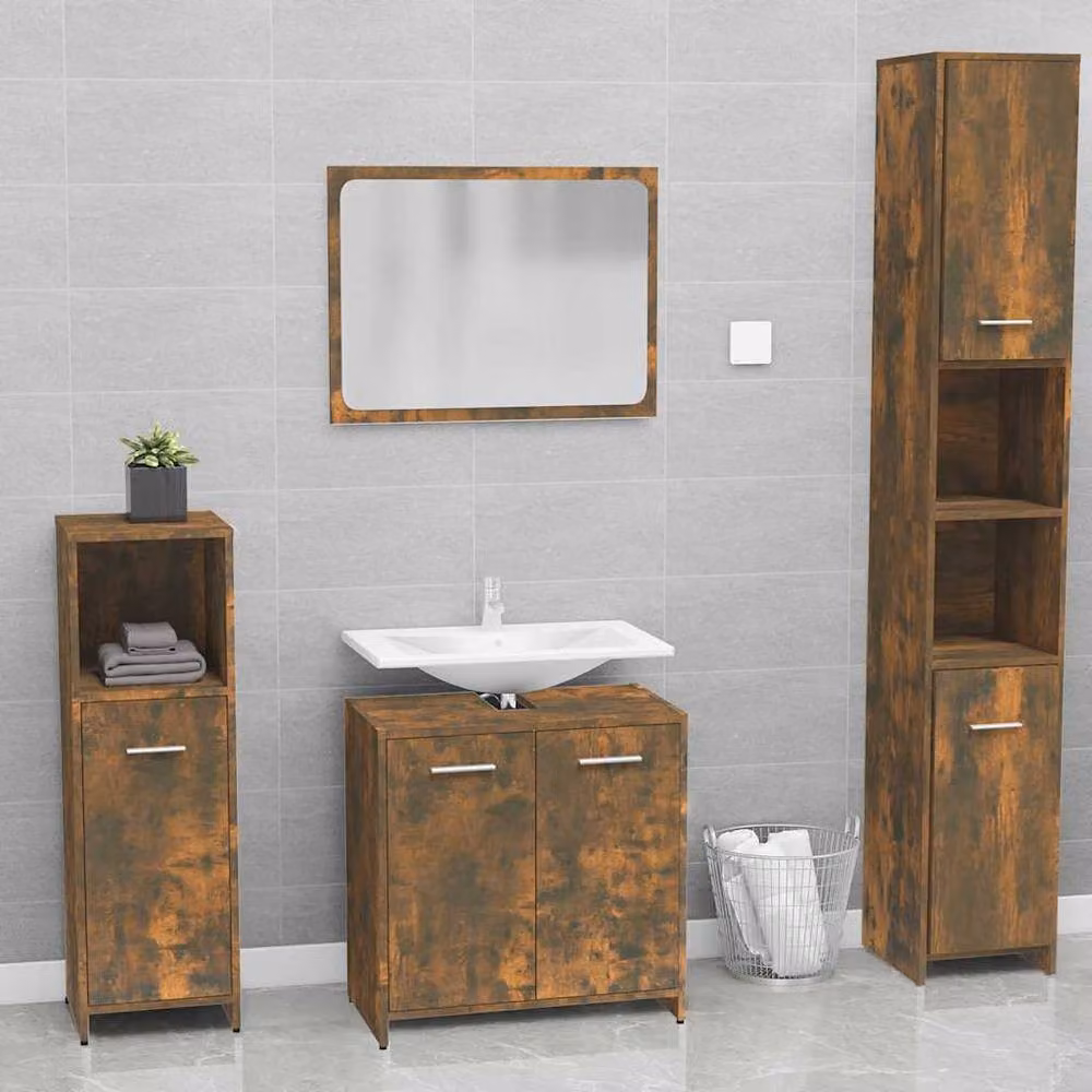 Berkfield Home Modern Smoked Oak Bathroom Vanity Unit in Brown – 2
