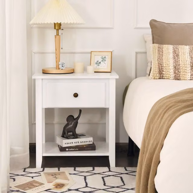 Costway White Narrow Accent Table and Storage Cabinet Nightstand – 1