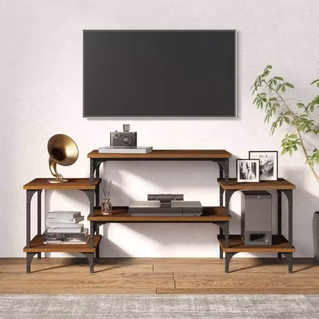 Berkfield Home Industrial TV Cabinet in Brown Oak, W/D/H: 117 x 35 x 52 cm – 1