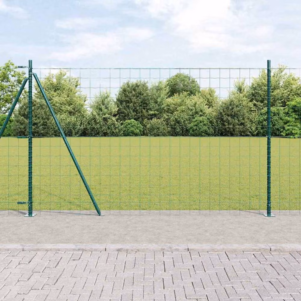 Berkfield Home Green Euro Fence with 7 Flanged Posts, Galvanised Steel, W: 10 m, H: 1.4 m – 2