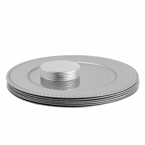 Argon Tableware 12pc Silver Melamine Round Charger Plate Set, Diameter: 33 cm – 1