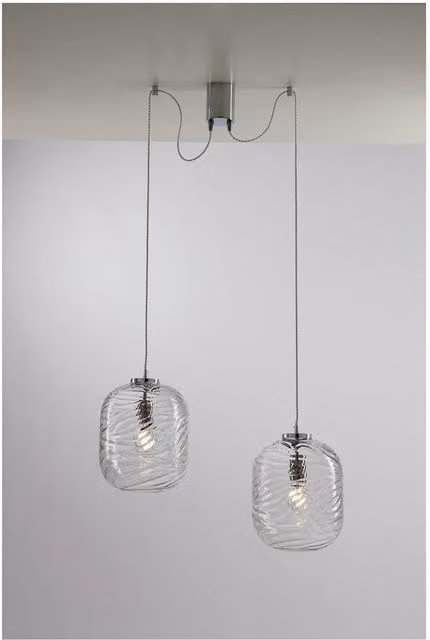 Netlighting Nereide Twin Dome Ceiling Pendant Light with Transparent Glass and Silver Metal, E27