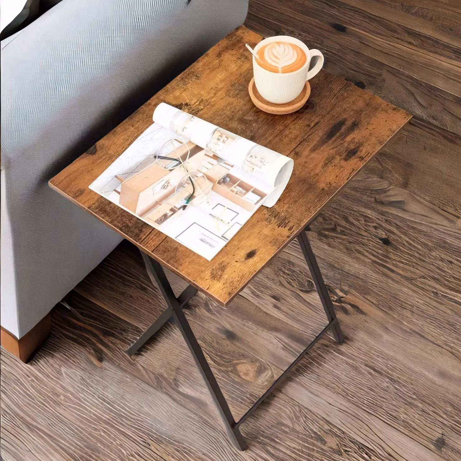 Rafaelo Mobilia Set of 2 Brown Folding Tables with Rectangular Tops and X-Frame Design – 4