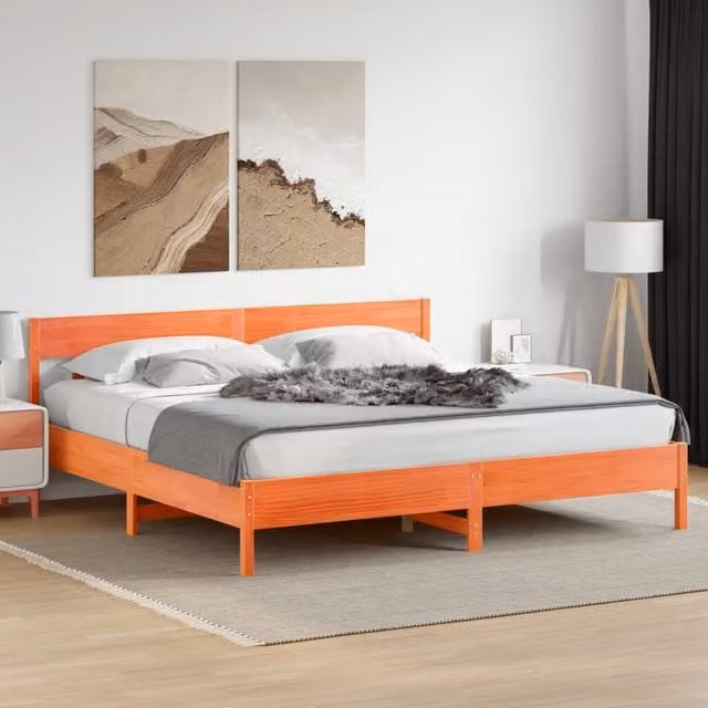 Berkfield Home Waxed Brown Solid Pine Wood Bed Frame, 200 x 200 cm – 1