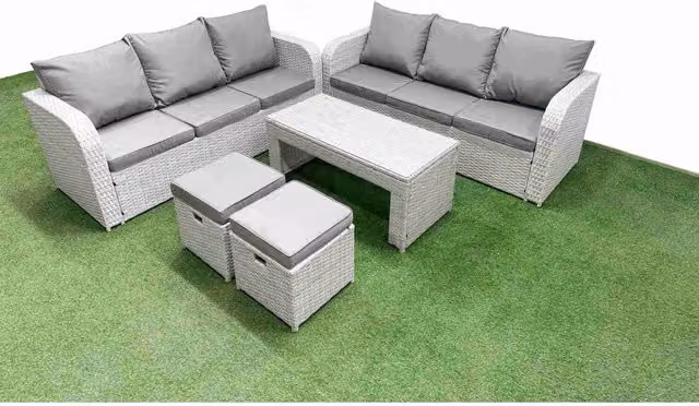 Fimous 8-Seater L-Shape Wicker Rattan Outdoor Sofa Set with Coffee Table in Light Grey