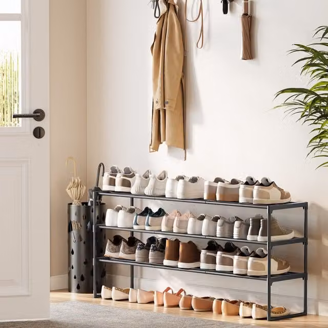SONGMICS 3-Tier Metal Shoe Storage Organiser, Black, H 116 x W 55 x D 30 cm