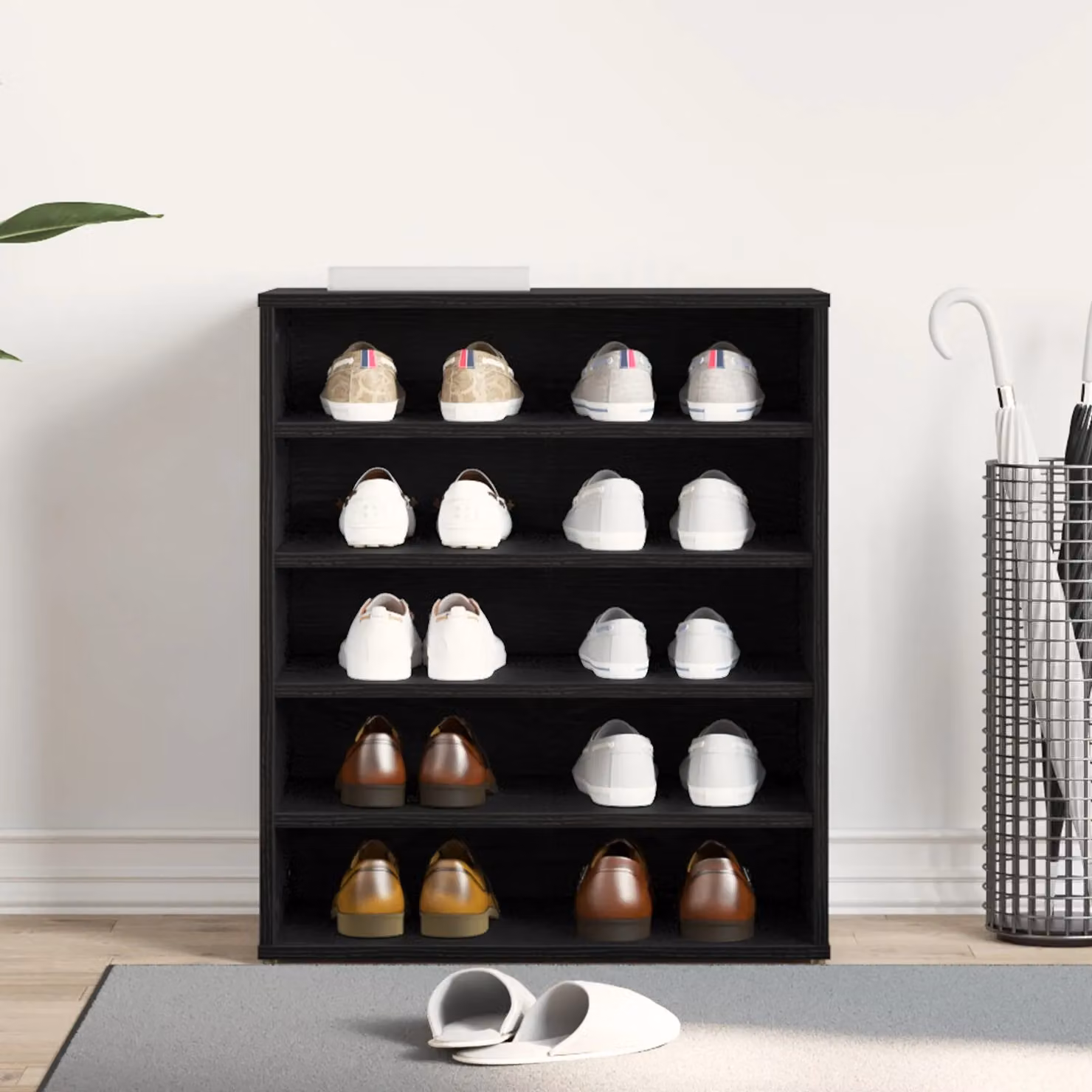 Berkfield Home Black Oak Shoe Cabinet, W: 60 cm, D: 35 cm, H: 70 cm – 3