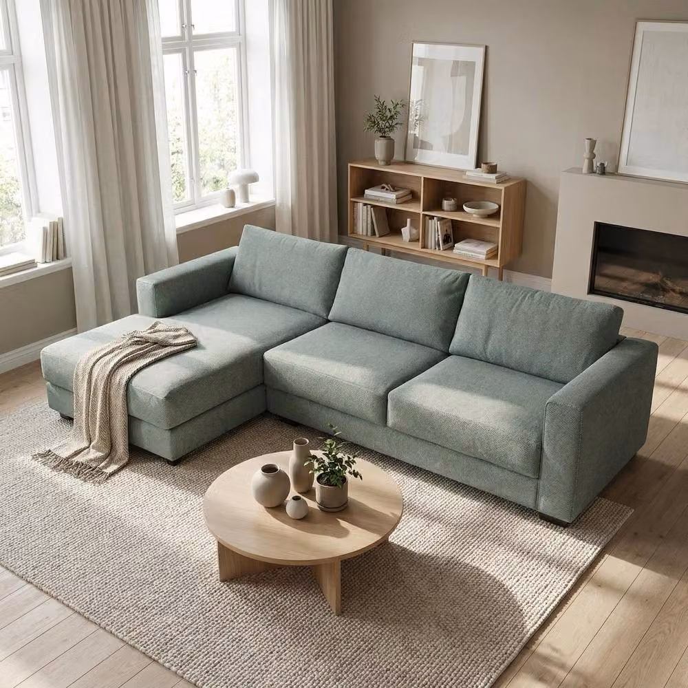 Abakus Direct Kaizer L-Shaped Corner Sofa in Green Bouclé Fabric, Left Facing, W/D/H: 286 x 170 x 85 cm – 3