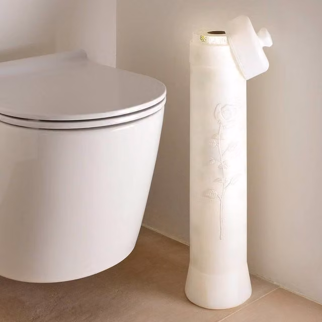 Clarsen Ceramic Freestanding Spare Roll Holder and Toilet Roll Tower in White