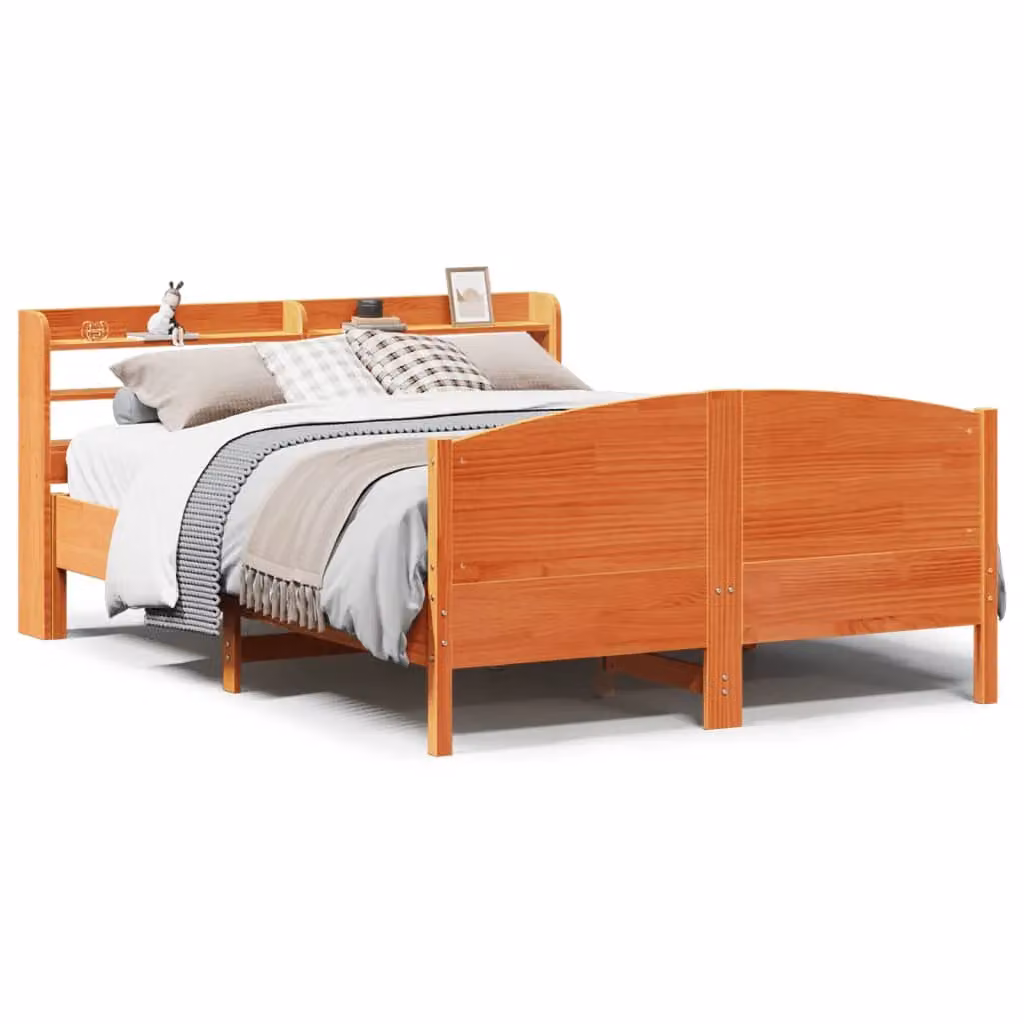 Berkfield Home Solid Wood Pine Bed Frame in Wax Brown with Side Compartments, W/D/H: 160 x 200 cm – 2