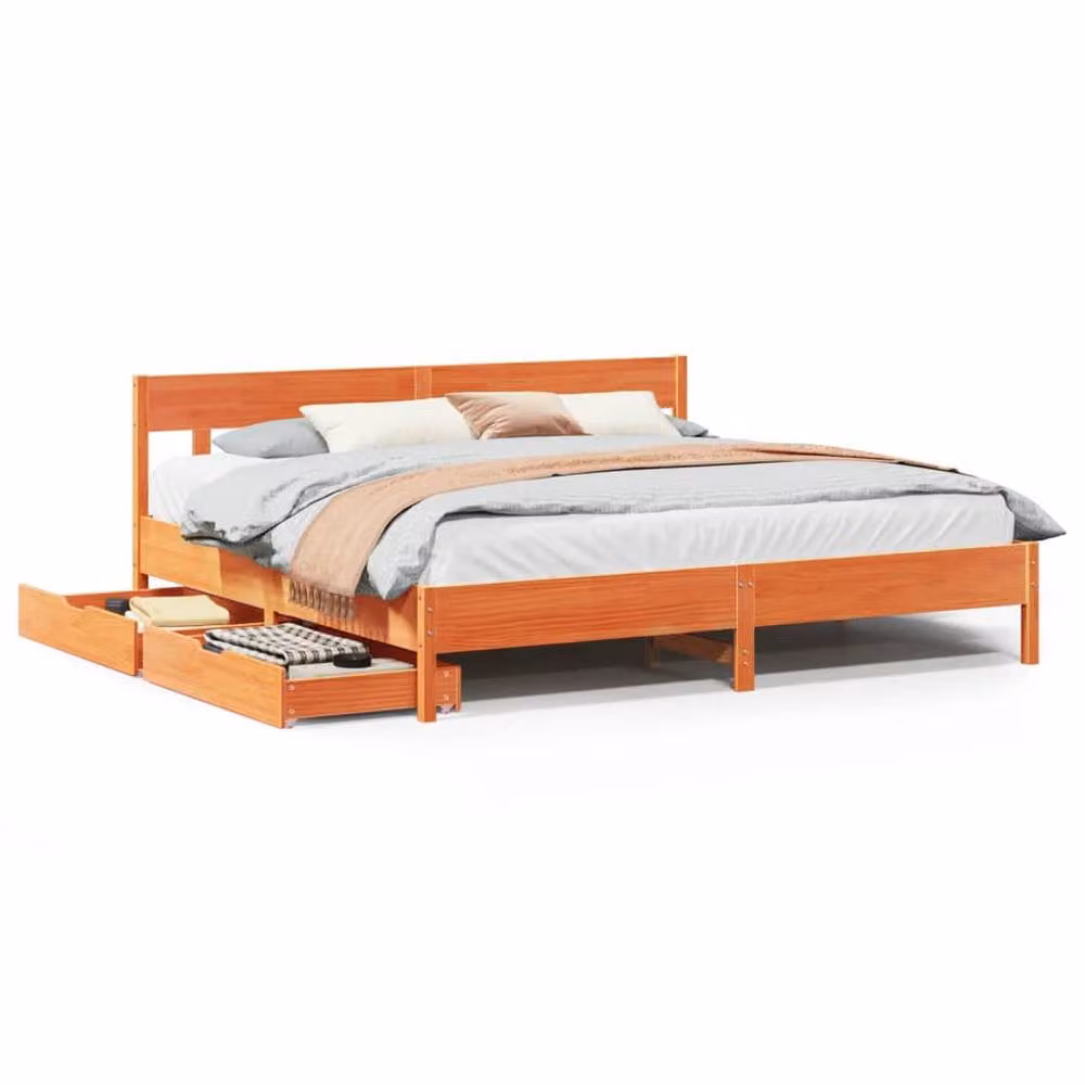 Berkfield Home Rustic Solid Wood Pine Bed Frame in Wax Brown, 200 x 200 cm – 2