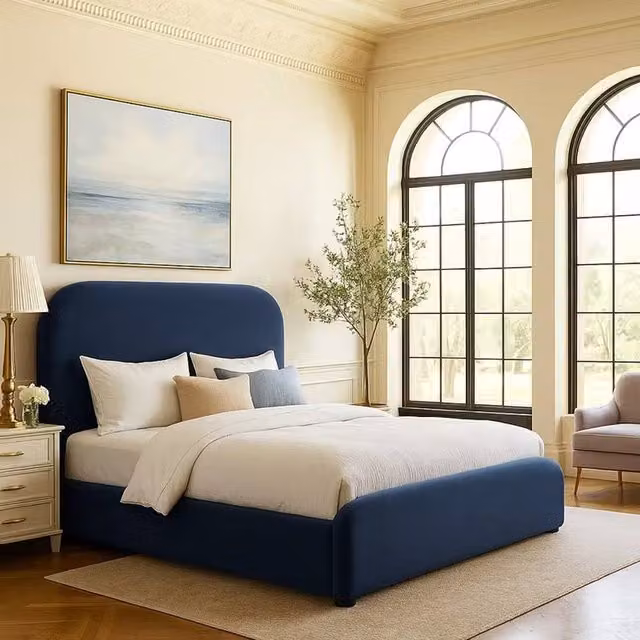 Paradies Luxury Blue Velvet Upholstered Bed Frame W/D/H: 90 x 190 cm