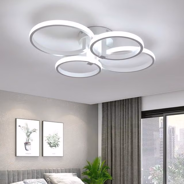 COMELY Modern LED Ceiling Light with 4 White Rings, 48W, 5400LM, White