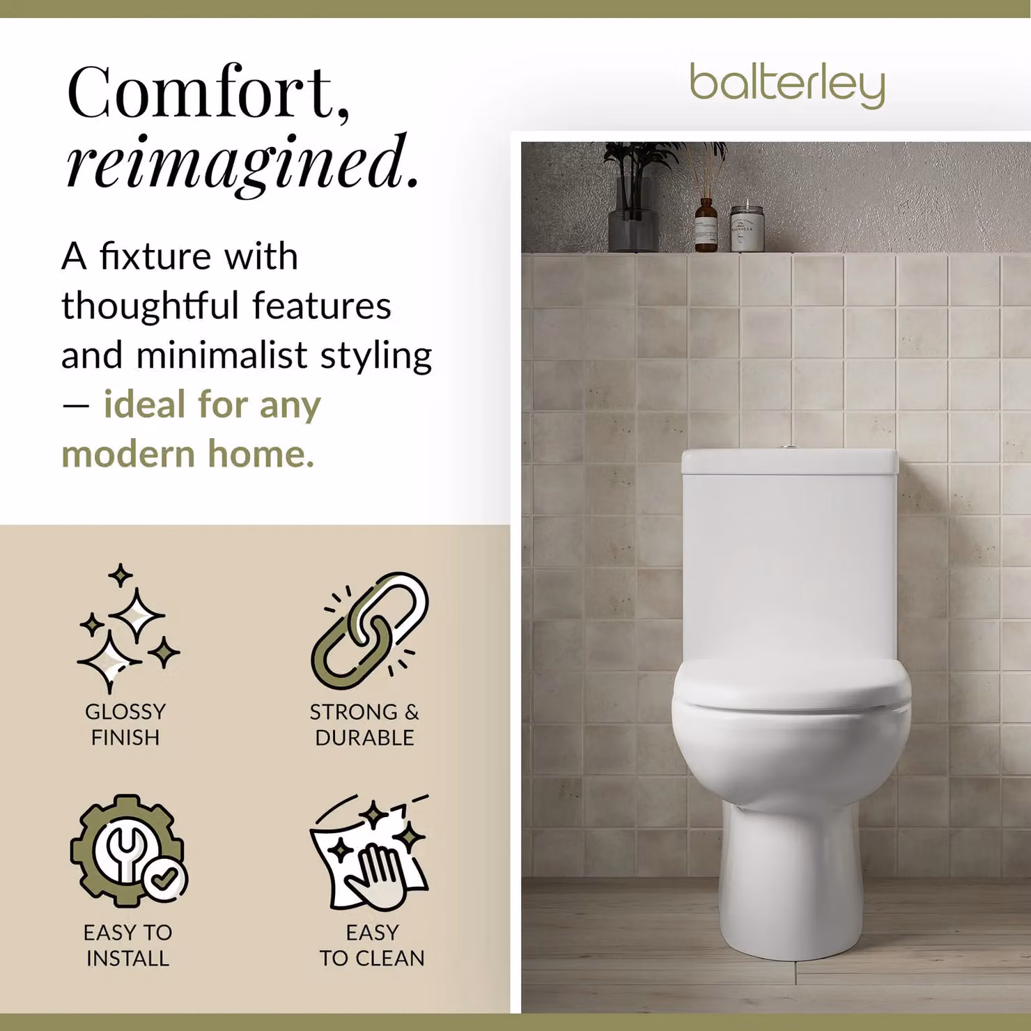 Balterley White Ceramic Close Coupled Toilet Pan and Cistern, W/D/H: 825 x 395 x 670 mm – 2