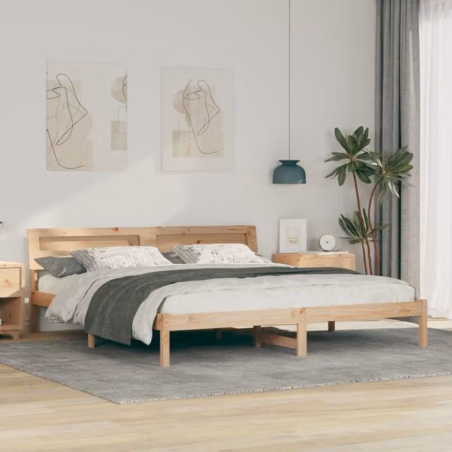 Berkfield Home Modern Solid Pine Wood Bed with Lift Up Base and USB Charging Port, Brown, W/D/H: 200 x 200 x 73 cm – 1