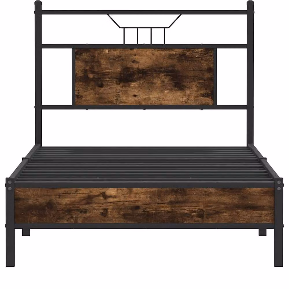 Berkfield Home Single Bed Frame in Smoked Oak and Brown Engineered Wood, W/D/H: 90 x 190 cm – 3