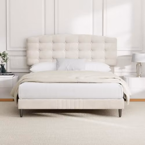MCC Direct Cheyenne Velvet Super King Upholstered Bed Frame in Beige – 1