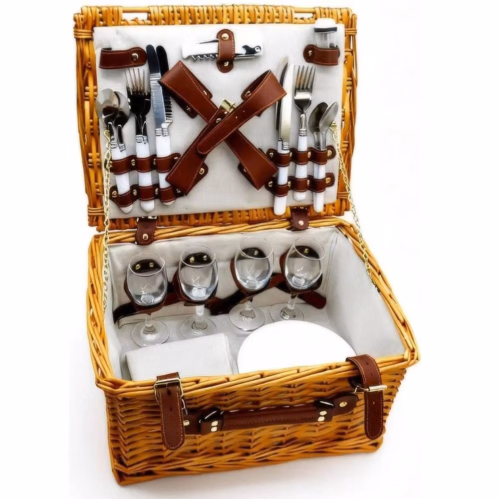 SPETLEK Luxury Picnic Hamper Set with Wicker Basket and Wine Cutlery for 4 People in Brown – 2