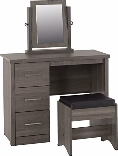 Seconique Lisbon 3 Drawer Dressing Table Set with Mirror in Black Matt Wood Grain