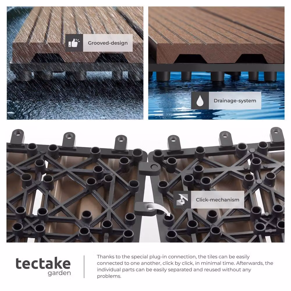 tectake Set of 11 Tegulas Brown Click System Outdoor Plastic Tiles – 5