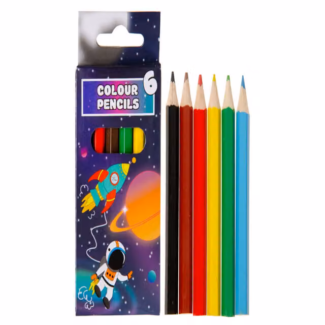 LG-Imports 12 Pack of Space Themed Multicolour and White Wax Wood Coloured Pencils, Length: 9 cm