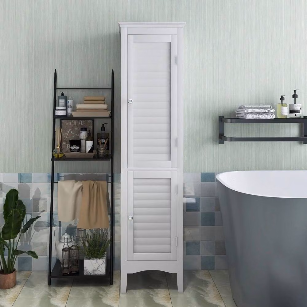 FORGEVIO 5-Tier Slim Freestanding Bathroom Storage Cabinet with Hinged Doors in White – 3