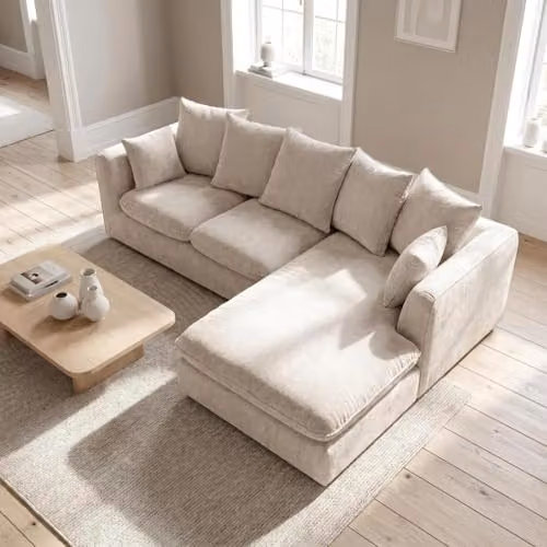 Abakus Direct Lucas Left Facing Corner Sofa in Cream Velvet Chenille – 2