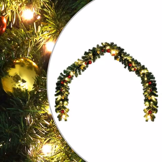 Berkfield Home Christmas Garland with Multicolour Baubles and Warm White LED Lights, Green, 20 m