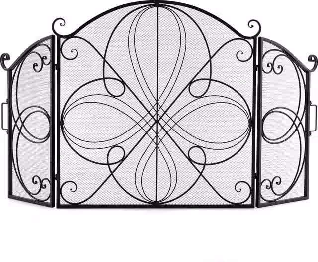 Costway 3-Panel Folding Metal Fireplace Spark Guard Screen, Black