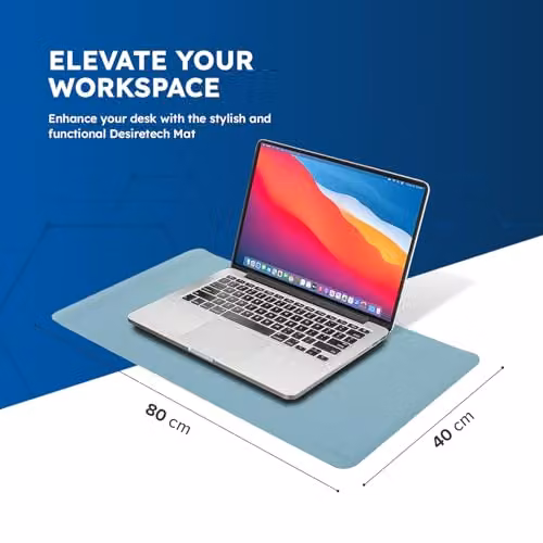 Desiretech Reversible PU Leather Desk Mat, Waterproof Dual-Sided Table Protector in Light Blue and Silver, W: 80 cm, D: 40 cm – 2