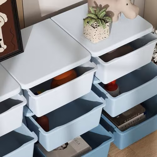 HOMCOM 3-Tier Plastic Kids Toy Storage Unit with 9 Drawers, Blue, W/D/H: 56.5 x 37.0 x 113.0 cm – 6