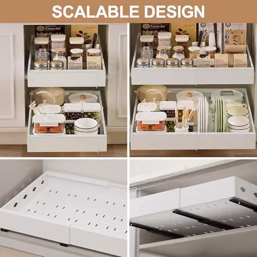 Voltico Expandable Pull-Out Kitchen Cupboard Drawer Organiser in White – 3