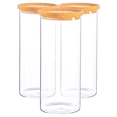 Argon Tableware Scandi Glass Storage Jars with Wood Screw Lids, Transparent, 1.5 l, Pack of 3 – 1