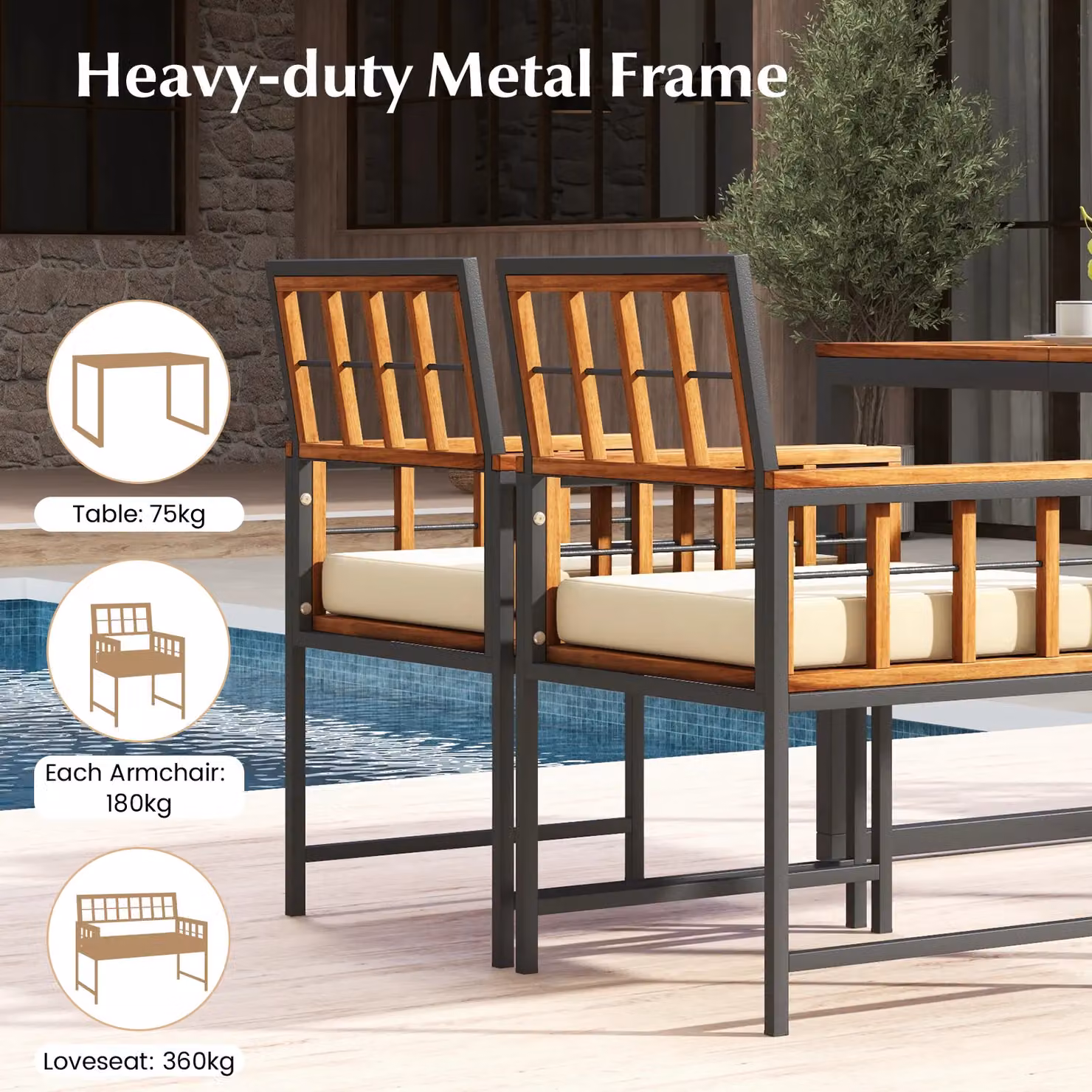 Gymax 4-Piece Acacia Wood Outdoor Patio Dining Set with Rectangular Table and Chairs in Brown – 4