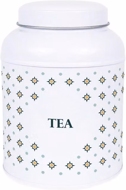 Purely Home Octagonal Stars Hot Chocolate Canister with Small Dome Lid, White Metal Kitchen Storage Tin